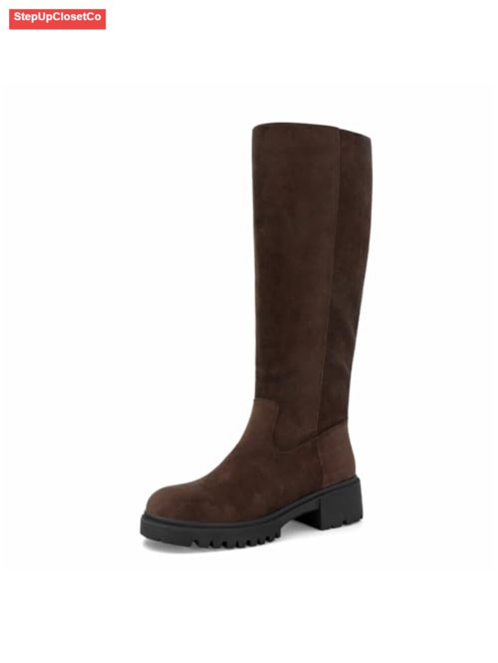 Knee High Boots Women Faux Leather Chunky Platform Round Toe Side Zip Riding